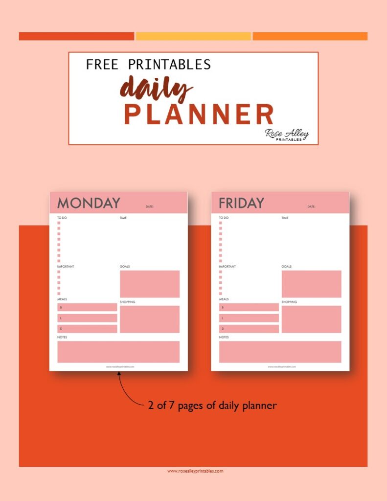 7 FREE PRINTABLE PINK DAILY PLANNER