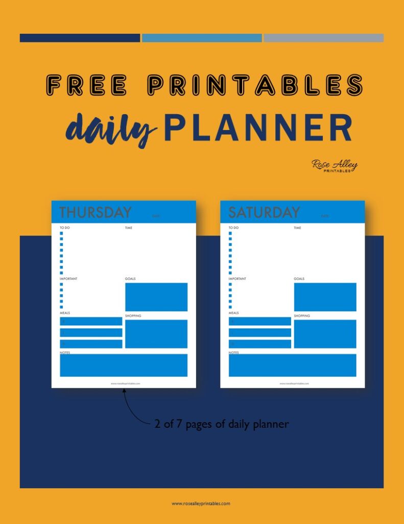 7 FREE PRINTABLE BLUE DAILY PLANNER