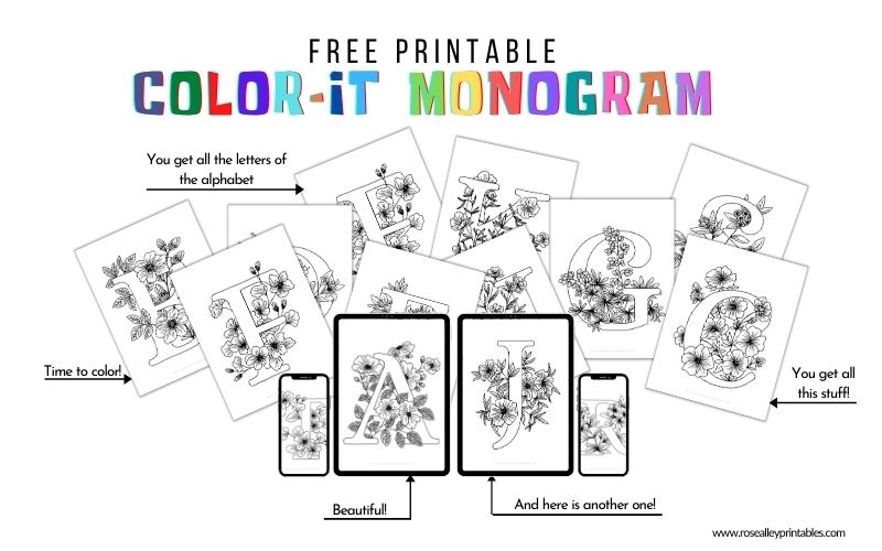 26 FREE PRINTABLE COLOR-IT MONOGRAM