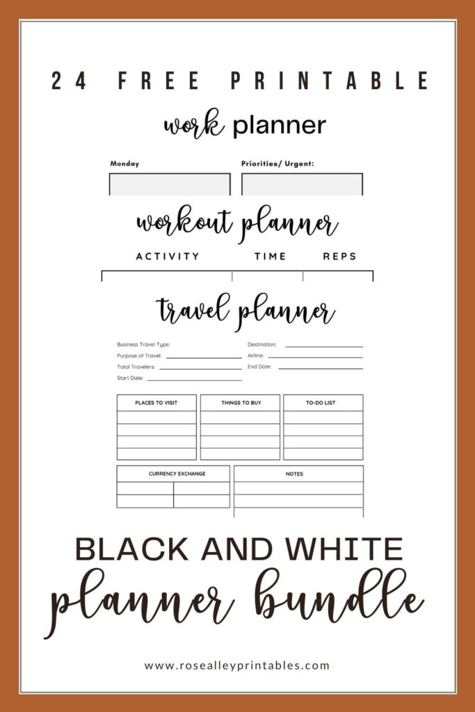 24 Free Printable Black and White Planner Bundle
