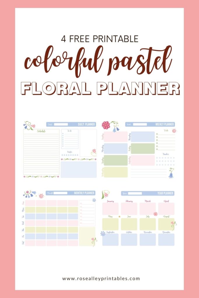 4 Free Printable Colorful Pastel Floral Planner