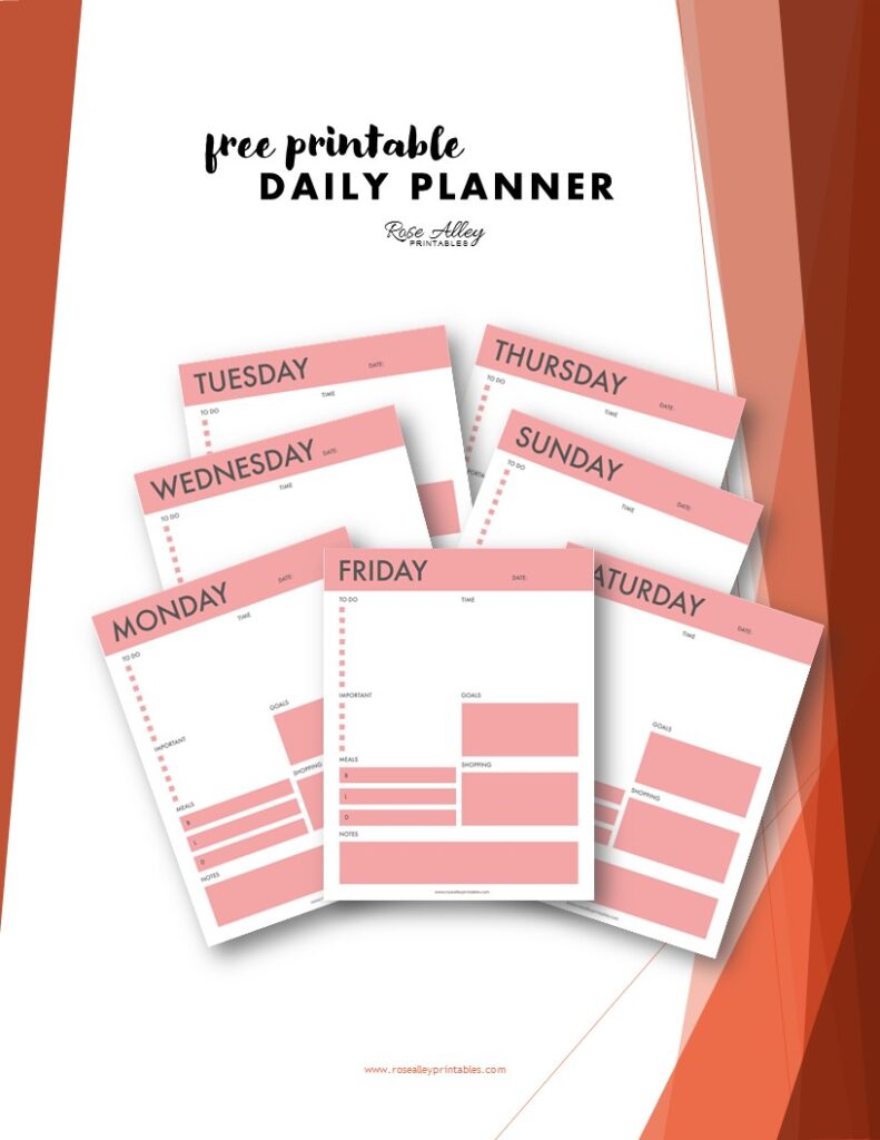 7 FREE PRINTABLE PINK DAILY PLANNER