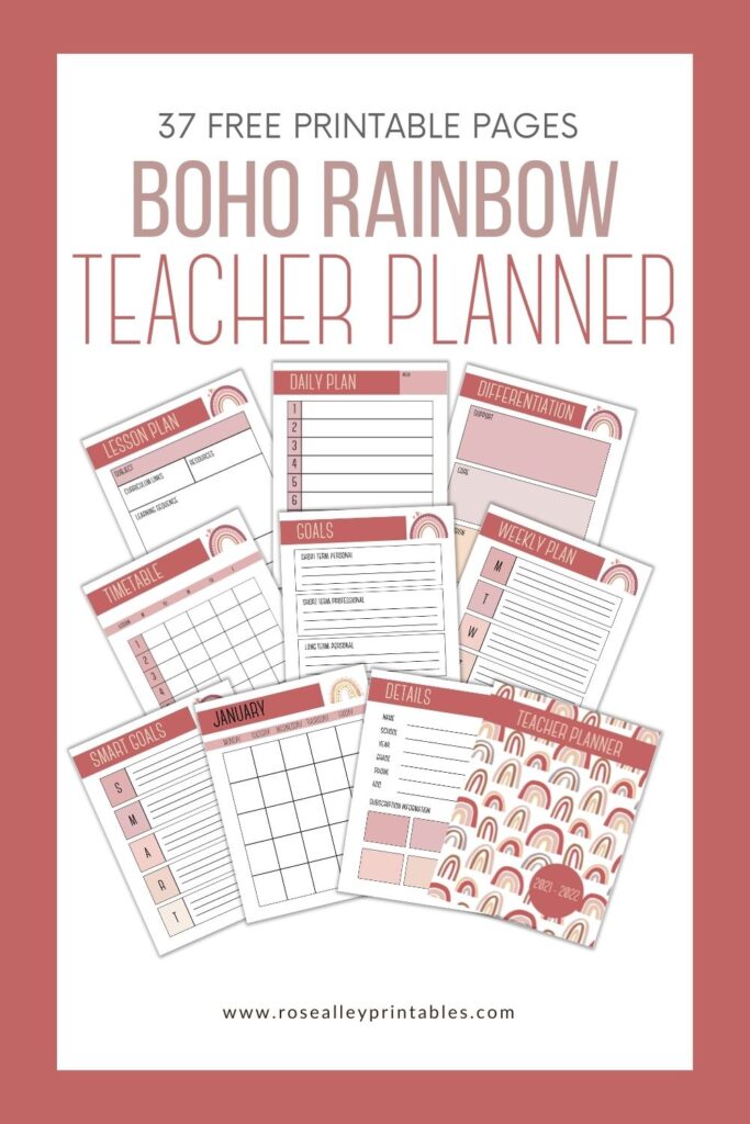 37 Free Printable Boho Rainbow Teacher Planner