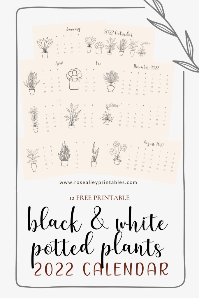 12 Free Printable Black and White Potted Plants 2022 Calendar