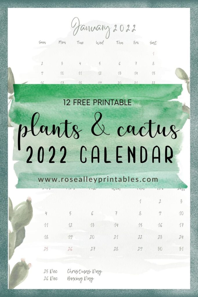 12 Free Printable Plants and Cactus 2022 Calendar