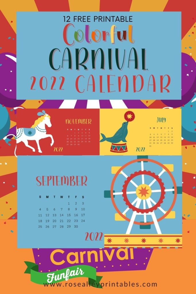 12 Free Printable Colorful Carnival 2022 Calendar
