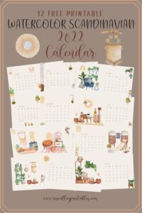 12 Free Printable Watercolor Scandinavian 2022 Calendar