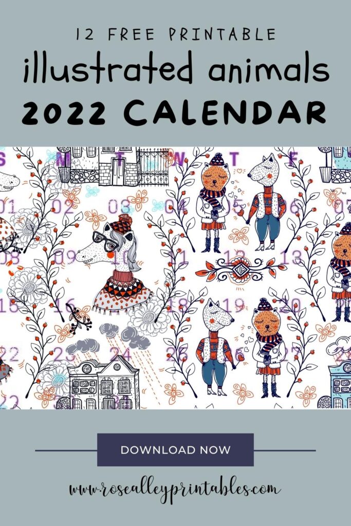 12 Free Printable Illustrated Animals 2022 Calendar