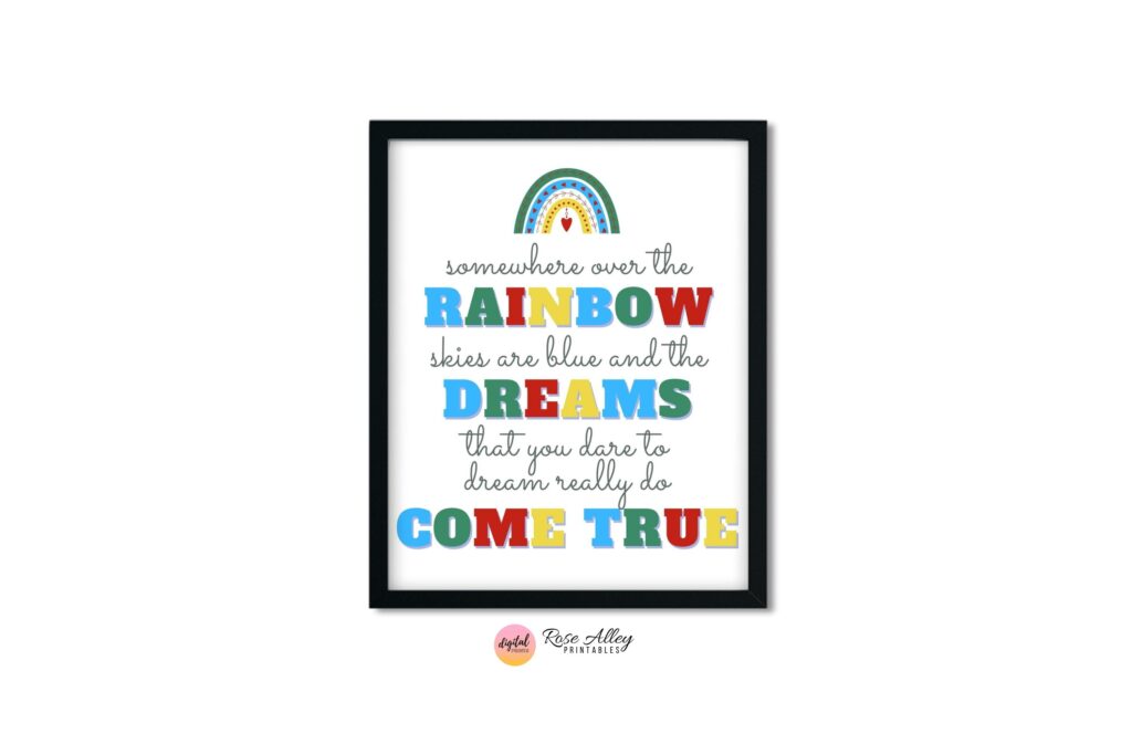 Typography, Nursery Printable, Nursery Decor, Kids Bedroom, Somewhere Over the Rainbow Wall Art
