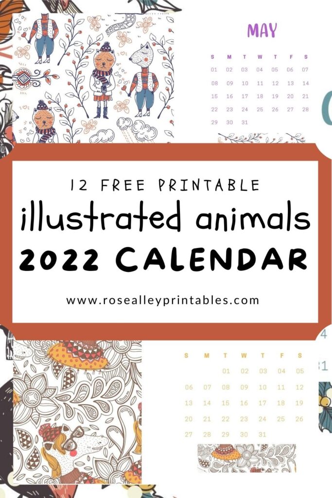 12 Free Printable Illustrated Animals 2022 Calendar