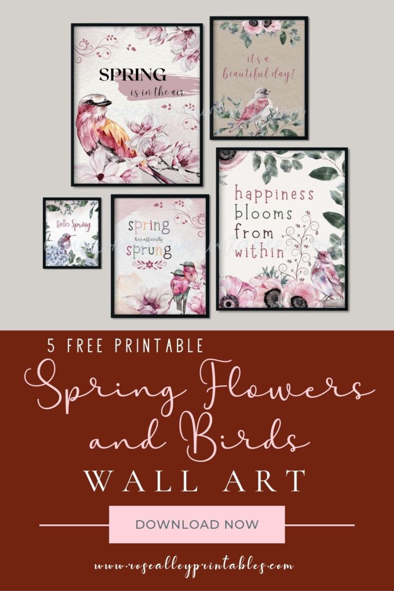 5 Free Printable Spring Flowers And Birds Wall Art