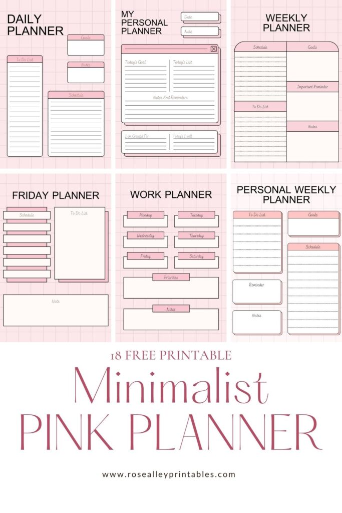 18 Free Printable Minimalist Pink Planner