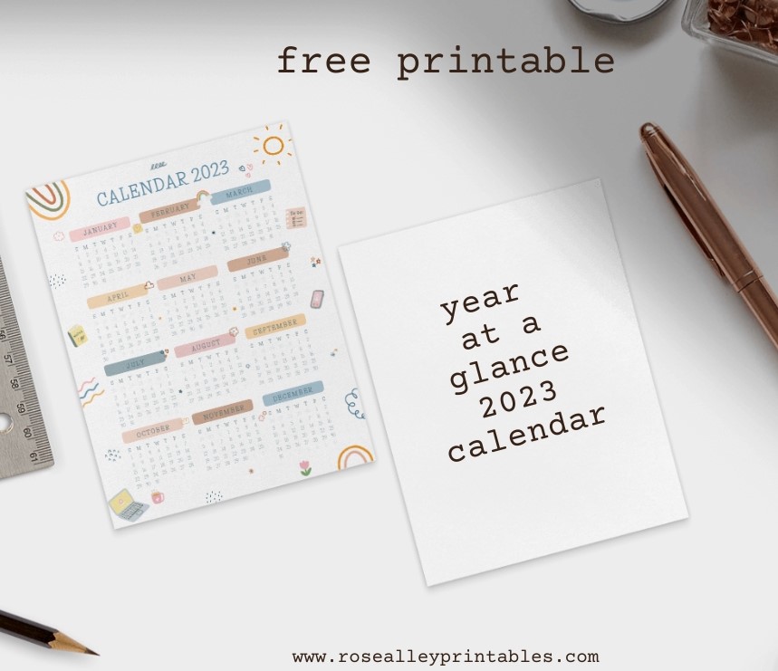 Free Printable 2023 Cute Year At A Glance Calendar