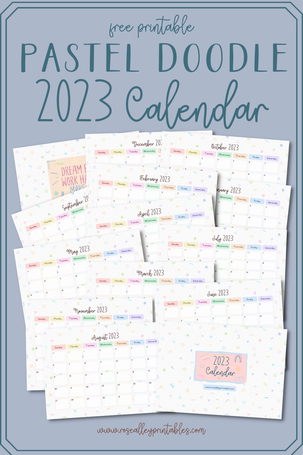 Free Printable 2023 Pastel Doodle Calendar