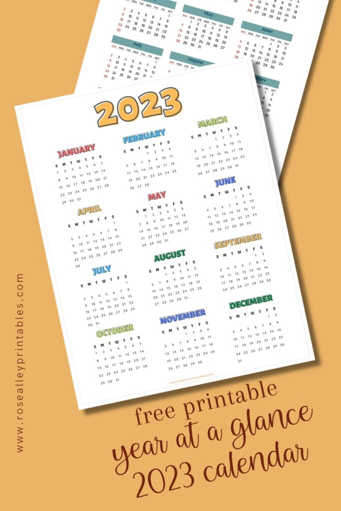 Free Printable 2023 Colorful Year At A Glance Calendar