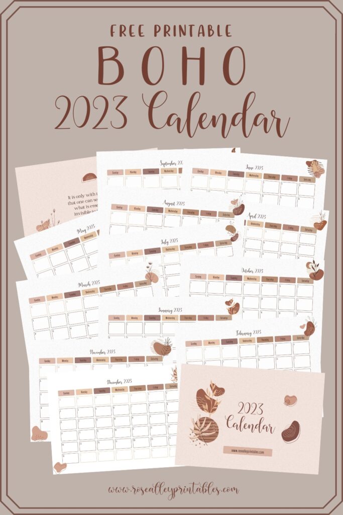 Free Printable 2023 Boho Calendar