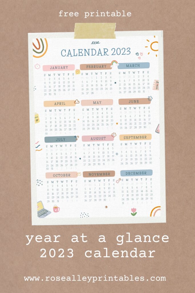 Free Printable 2023 Cute Year At A Glance Calendar