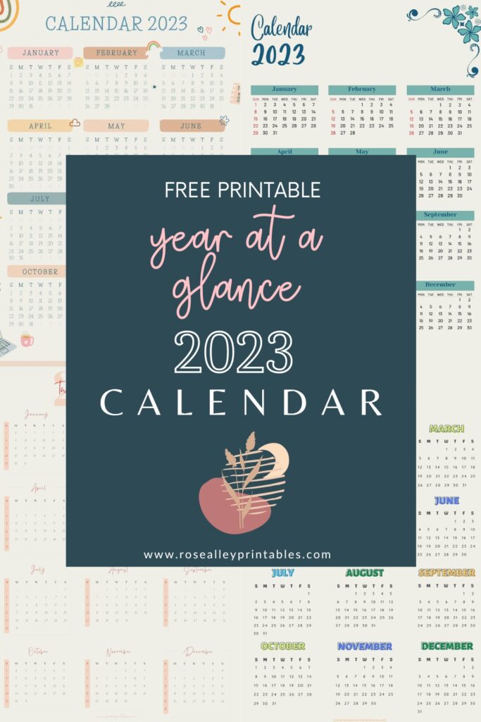 Free Printable 2023 Blue Green Year At A Glance Calendar