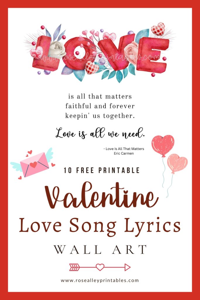 10 Free Printable Valentine Love Song Lyrics Wall Art
