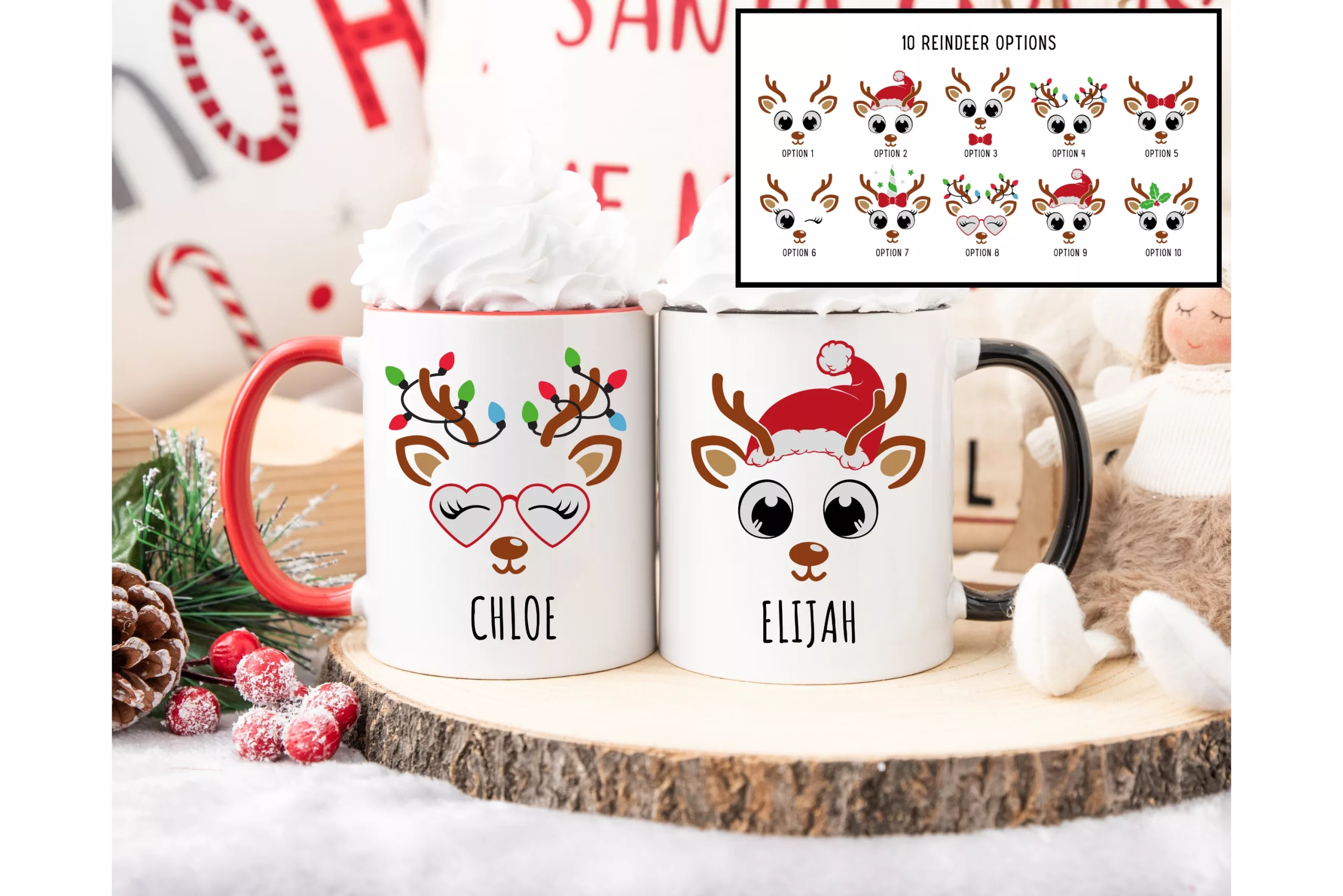 Personalized Christmas Mug For Kids, Reindeer Mug, Kids Hot Chocolate Mug
