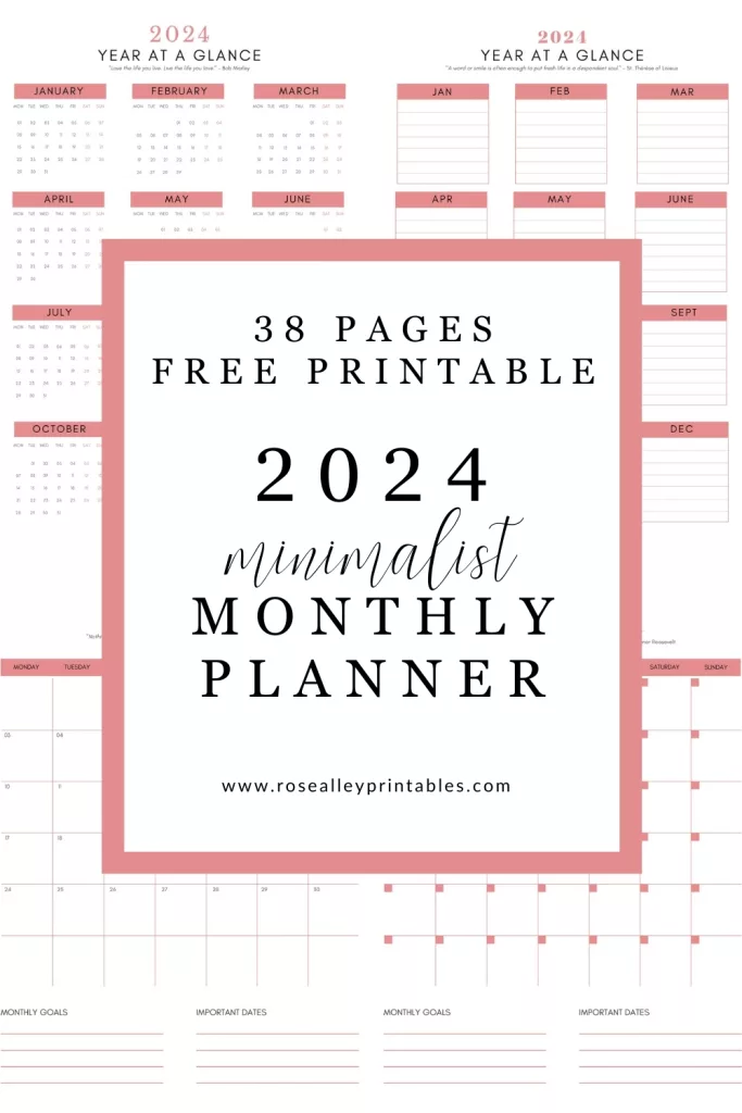38 Pages Free Printable 2024 Minimalist Monthly Planner