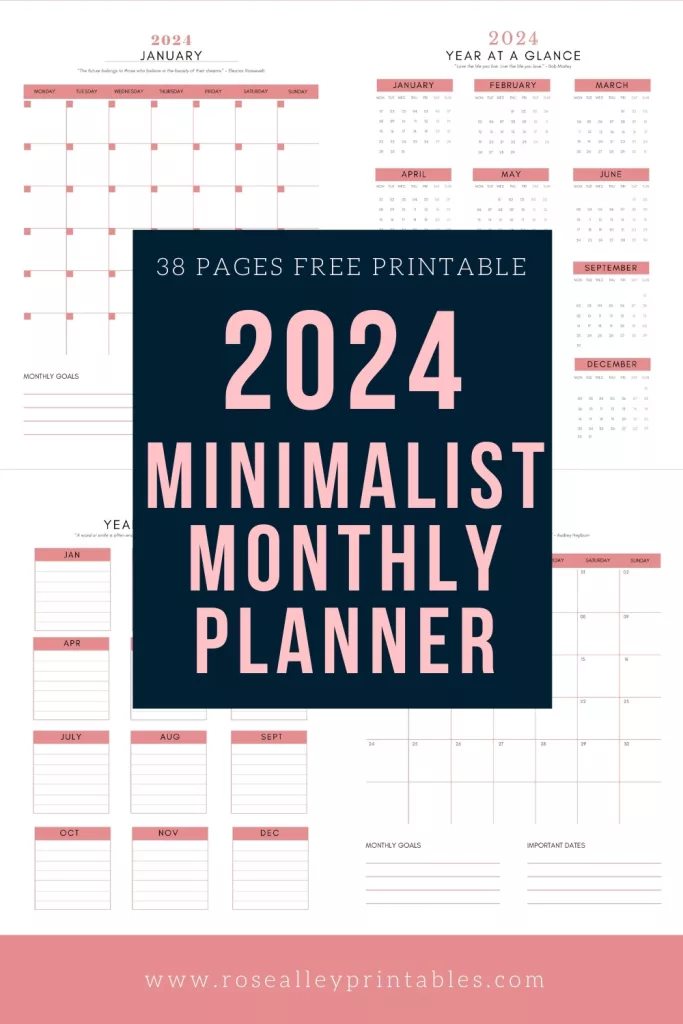 38 Pages Free Printable 2024 Minimalist Monthly Planner