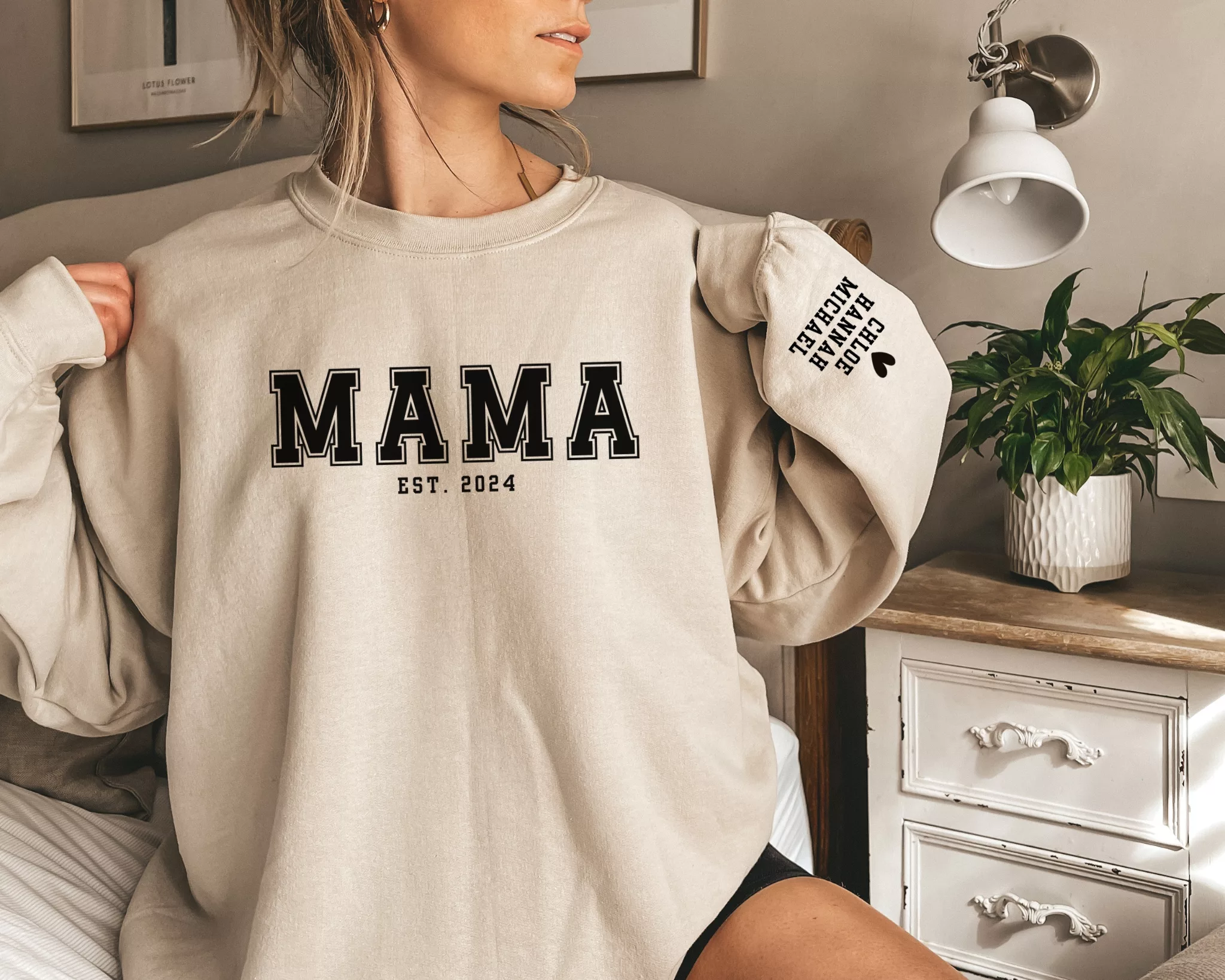 Personalized Mama Sweatshirt with Kids Names on Sleeve